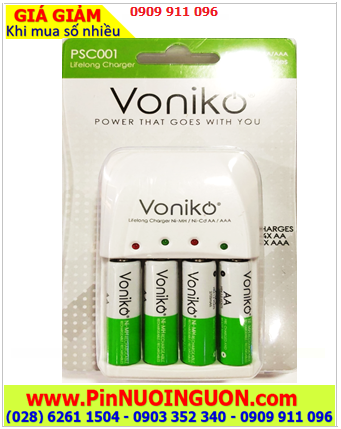 Voniko PSC001 _Bộ sạc pin AA Voniko PSC001 (Máy sạc 04 khe, Kèm sẳn 4 pin sạc Voniko AA2700mAh 1.2v